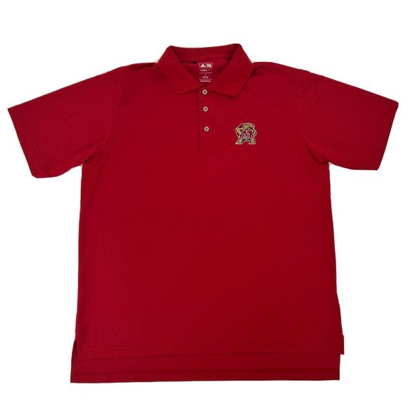 Maryland Terrapins Shirt Men L Red‎ adidas Short Sleeve Polo Climalite Golf - Picture 1 of 9